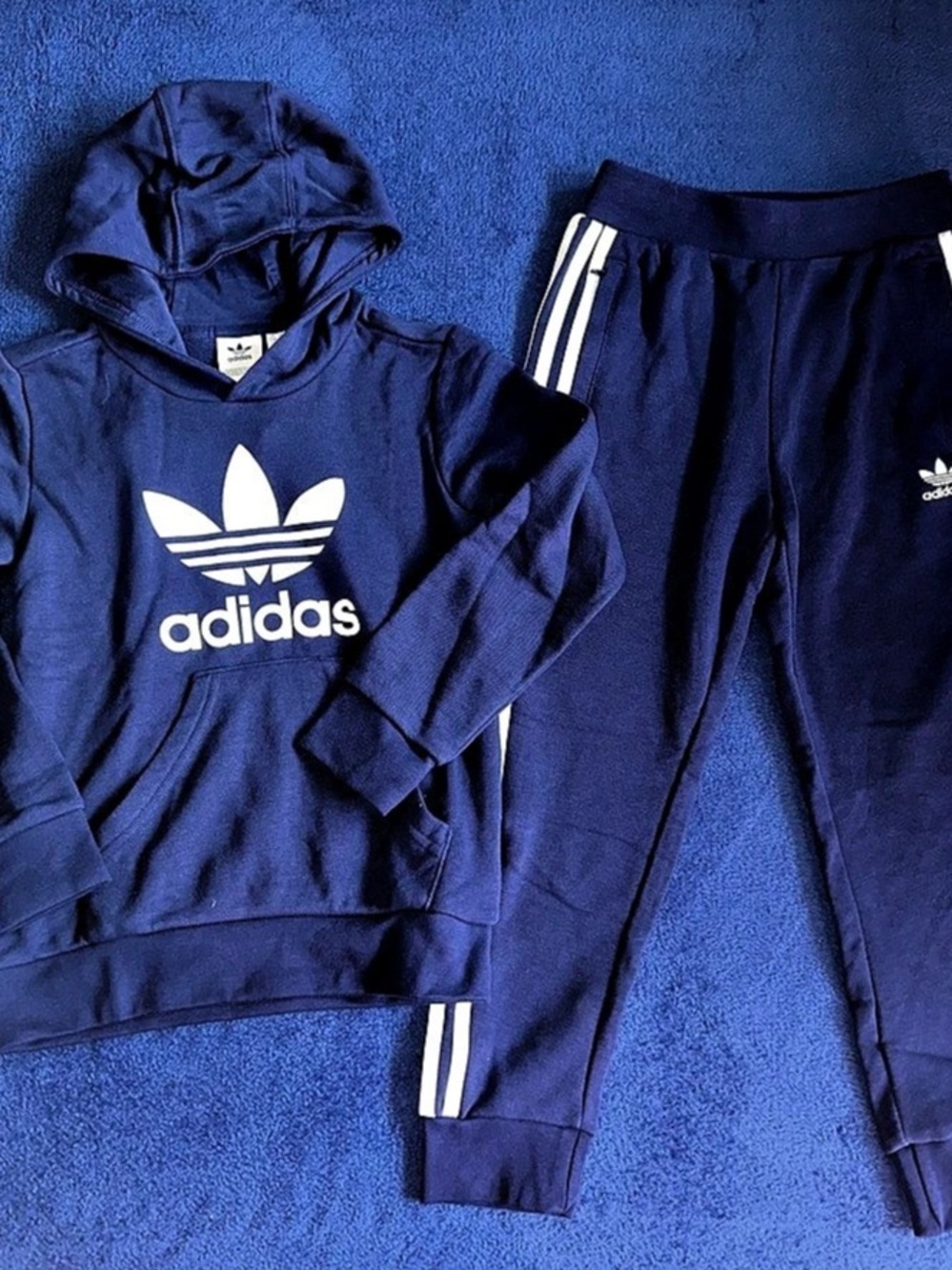 Adidas Trefoil Kids Unisex XS Hoodie Jogger Set Navy Blue NWT